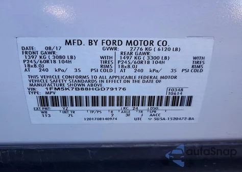 2017 Ford Explorer из США, поврежденный, VIN 1FM5K7B88HGD79176